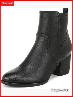Women's Ankle Boots with Block Heel, Arch Support, Side Zip
